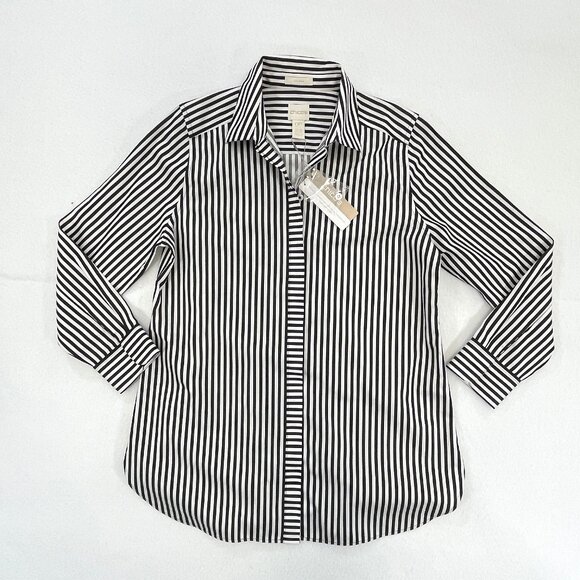 Chico's Tops - SOLD NWT CHICOS Size 0P Petite Small No-Iron Long Sleeve White Striped Shirt